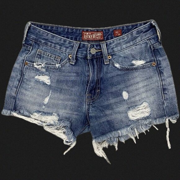 Lucky Brand Pants - Lucky Brand The Boyfriend Shorts Womens 00/24 Blue Mid Rise Raw Hem